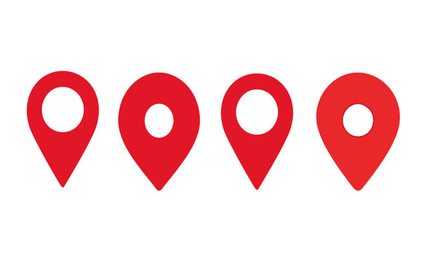 Set of red map icons. Vector illustration