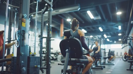 adaptive gym equipment, a modern gym equipped with adjustable machines for users with various physical abilities, accessible design and technology-driven fitness solutions.