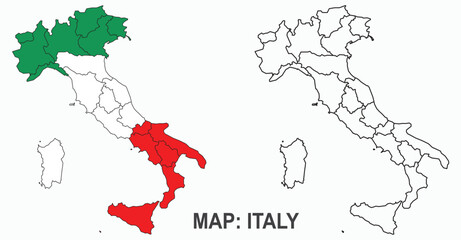 Italy map symbol shape, flag color travel web flat concept icon web vector illustration