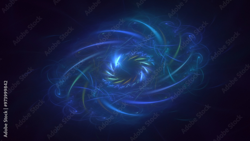Poster 3d rendering abstract multicolored fractal light background with bright center. its not ai generatd 