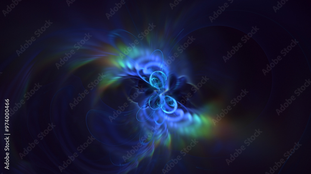 Poster 3d rendering abstract multicolored fractal light background with bright center. its not ai generatd 