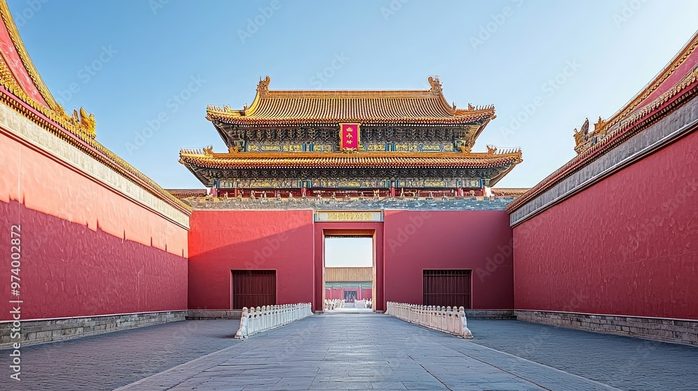 Poster majestic view of ancient architecture with vibrant colors and intricate details in a historic settin