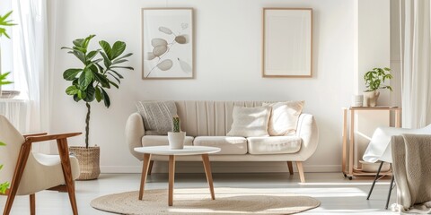 Bright and airy Scandinavian-style living room featuring sleek furniture, neutral tones, and simple yet elegant decor
