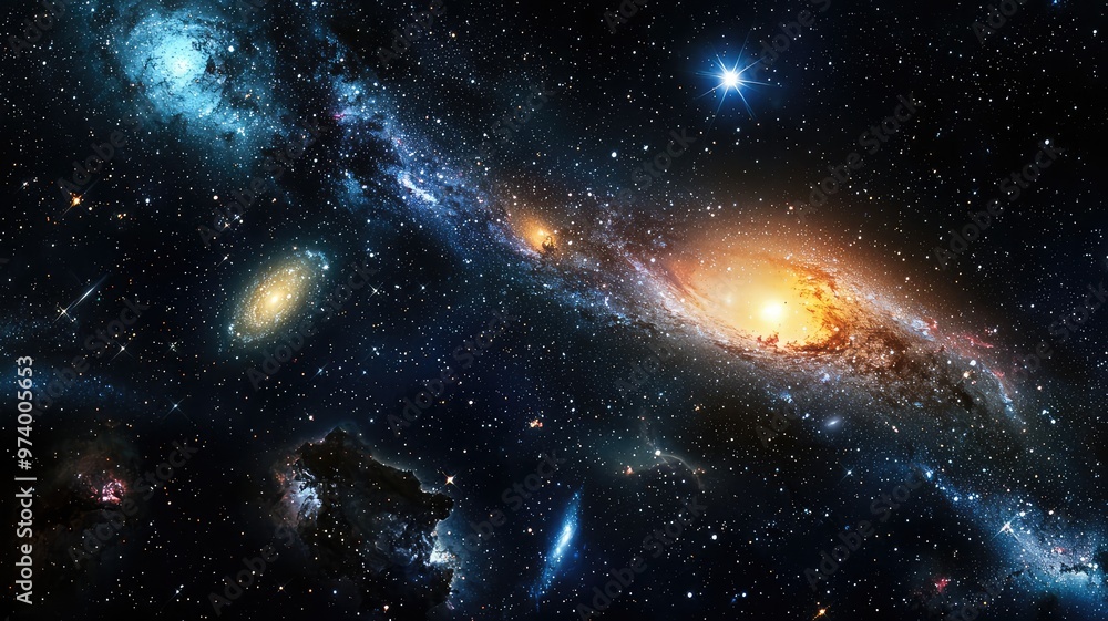 Poster stunning view of galaxies in deep space, showcasing vibrant colors and celestial objects in the univ