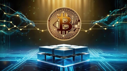 Digital Finance: Bitcoin Symbol in an Advanced Blockchain Network