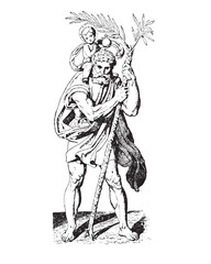 Saint Christopher and Child Jesus Vector Catholic religious Illustration 
