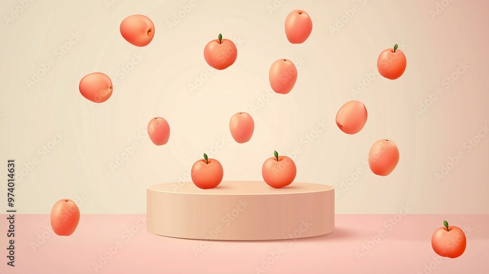 Aufkleber a vector illustration of an empty podium featuring tiny apples neatly arranged, isolated on a light 