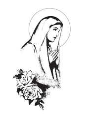 Our Lady Of Lourdes Illustration Virgin Mary Catholic religious Vector