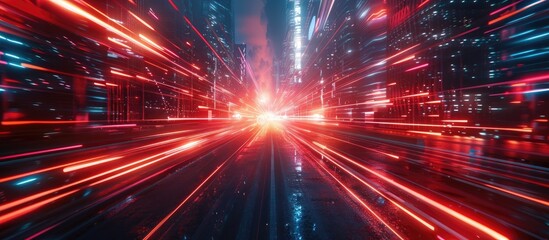 Blazing Vortex of Futuristic Digital Energy and Motion An abstract and dynamic digital showcasing a mesmerizing tunnel of vivid neon lights glowing energy and intense kinetic movement