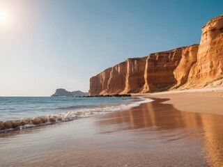 A stunning view of the beach with sandstone cliffs in the background.