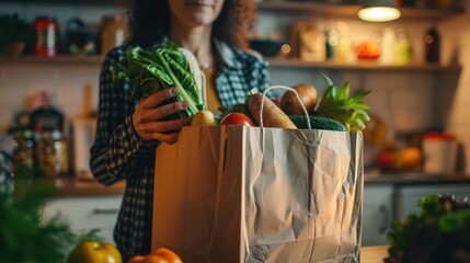 Individual shopping for groceries online, selecting fresh items for delivery