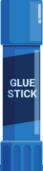 This blue glue stick is standing up on a white background, alone and ready for arts and crafts