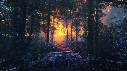 Obraz premium Beautiful orange sunset over calm river, reflecting on blue water, with trees and clouds in the sky