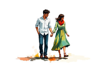 Couple vector digital art. Valentine's day illustration ,background, romantic couple. oil painting portrait