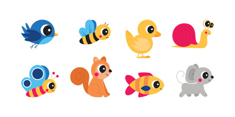 Cute animals collection set for babies and kids with simple shape