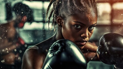 A collection of dramatic women boxing photography, featuring various poses and intense moments in the ring