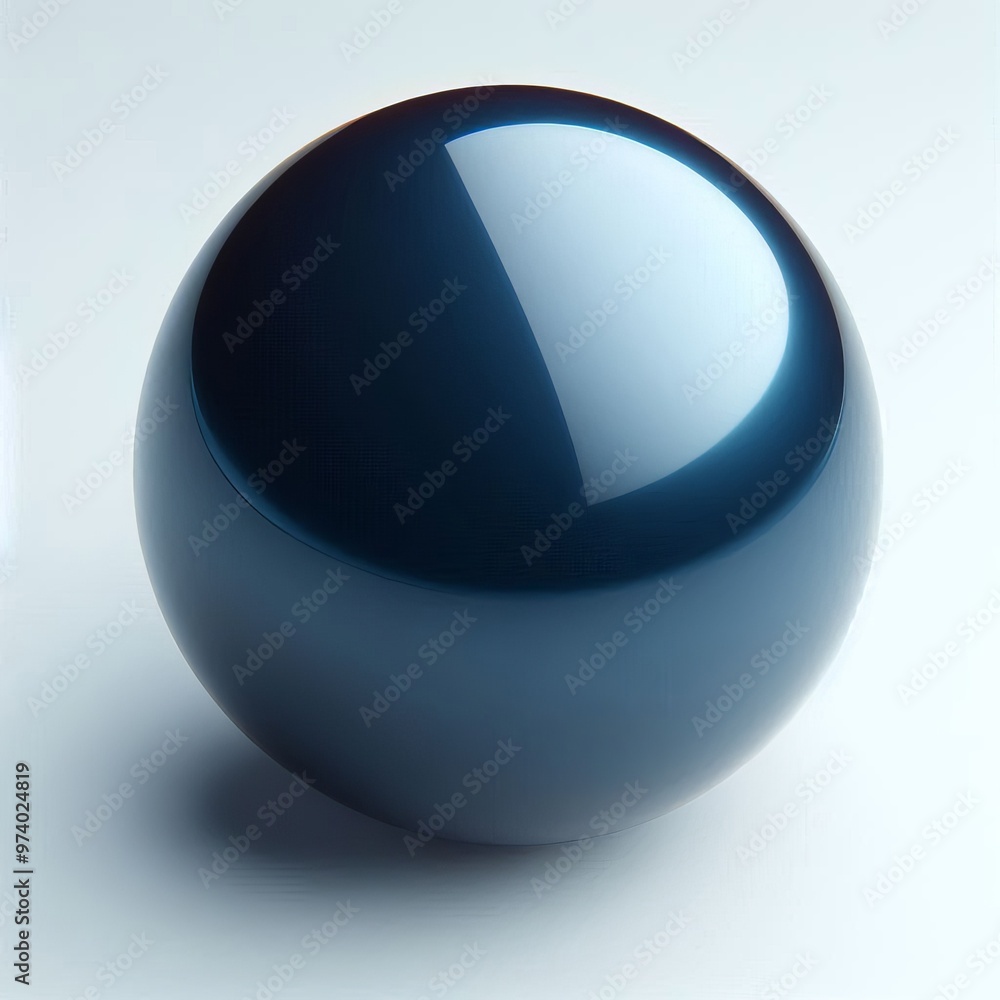 Poster a shiny dark bluish 3d sphere with a glass-like appearance reflecting light and showcasing a transpa