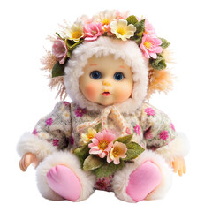 Fototapeta premium Baby cute fluffy doll flower Isolated On Transparent Background