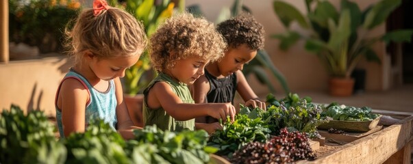 Children learning in an outdoor classroom, surrounded by nature, symbolizing education in sustainability, sufficiency economy, and community growth