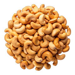 Fototapeta premium Roasted Cashews nuts pile top view isolated on transparent background