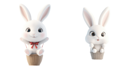 Cute cartoon rabbits sitting on cupcakes, perfect for seasonal designs and children's themes.