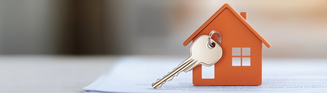 A close-up of an orange house model with a key inserted, symbolizing home ownership and real estate investment opportunities.