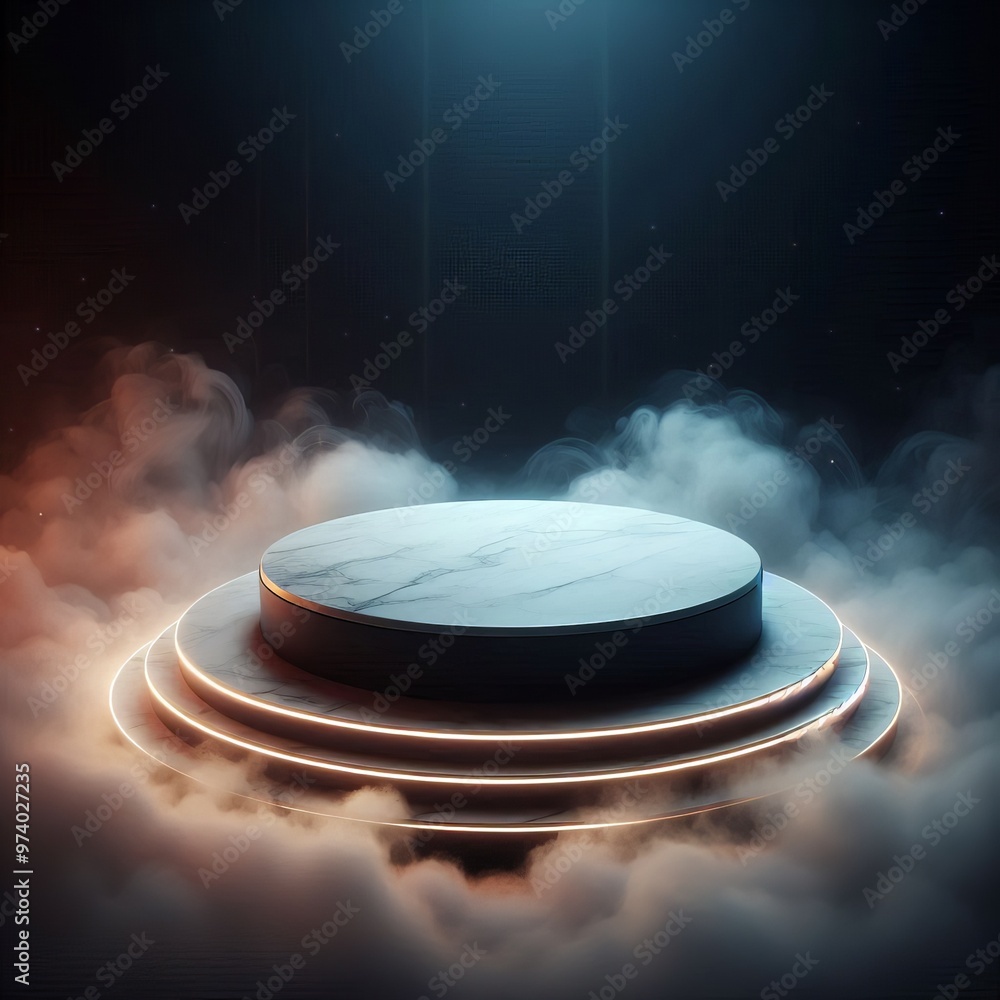 Aufkleber 3d render of a shiny podium with a spotlight in a colorful neon abstract space setting