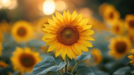 Fototapeta premium Bright and Vibrant Sunflower Field in Full Bloom Capturing the Essence of Nature's Beauty