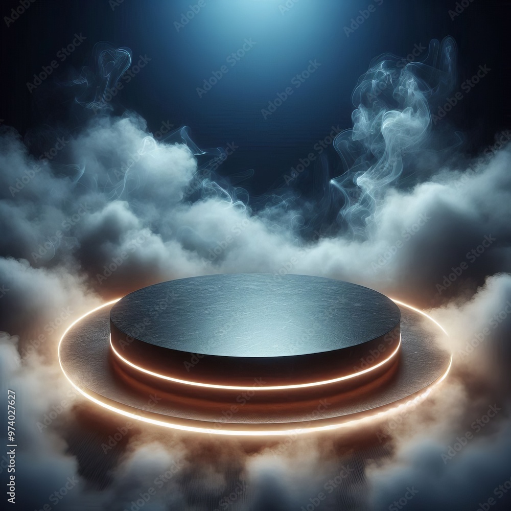 Poster 3d render of a shiny podium with a spotlight in a colorful neon abstract space setting