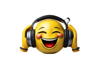 3d render of a smiling emoji listening to music isolated on white background 