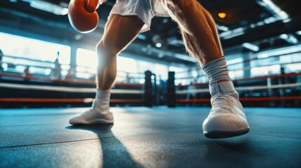 Fototapeta premium Boxing footwork drills in a gym, highlighting the precision and agility required for effective movement in the ring