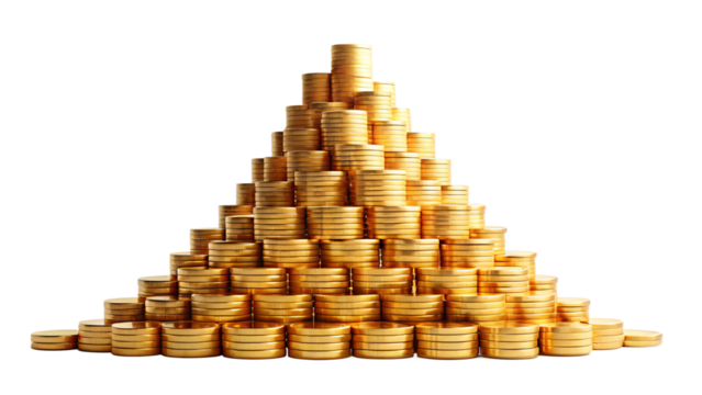 Golden coin stacks symbolize wealth and financial success