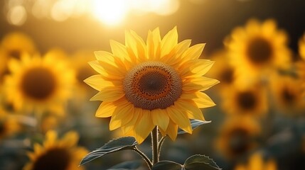 A field of sunflowers facing the sun