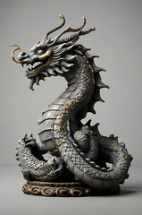 Fototapeta premium Illustration of a Vastu Feng Shui dragon statue on a plain gray background
