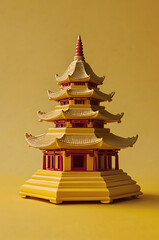Illustration of a Vastu Feng Shui pagoda figurine on a plain yellow background