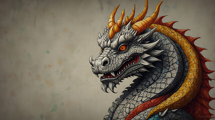 Illustration of a Vastu Feng Shui dragon statue on a plain gray background