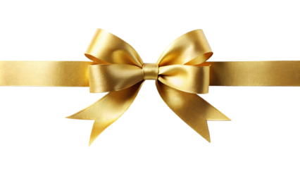 Golden satin ribbon bow, perfect for gift wrapping, isolated on white