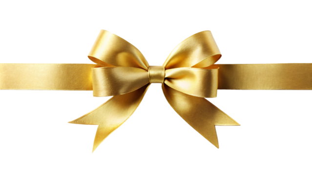 Golden satin ribbon bow, perfect for gift wrapping, isolated on white