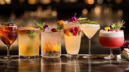 Cocktail pairing with gourmet dishes, showing a tasting menu with carefully crafted cocktails that complement each course, enhancing the dining experience