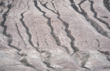 The textured Tien Shan Mountains in the Pamirs in Tajikistan, panoramic landscape of the mountain range