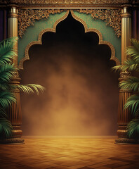 Royal arch in golden pillars photo background