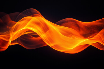 Obraz premium Flowing abstract orange light waves against a dark background, creating a dynamic and vibrant visual effect with smooth, fluid energy in motion