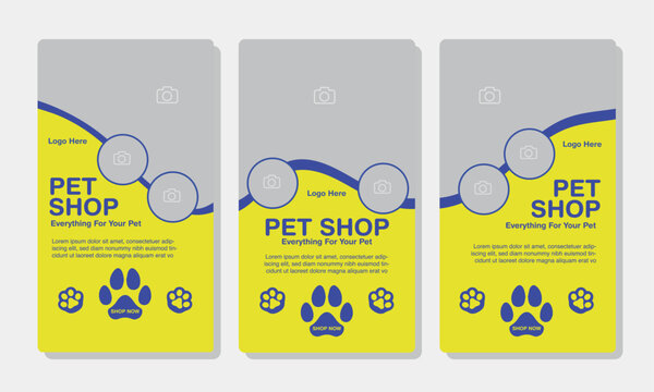 Set of Social media Story templates for pet shop, dog grooming and sale promotion with image area