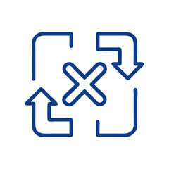 Fototapeta premium Cross mark icon in vector style, blue outline, error and rejection symbol with copy space
