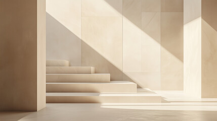 Obraz premium Minimalist Staircase with Light Rays: A modern, minimalist staircase with natural light streaming through the space, creating a sense of openness and serenity. 