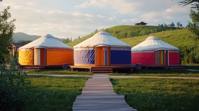 Cultural yurts in China, depicting the fusion of traditional and modern elements in yurt design and lifestyle