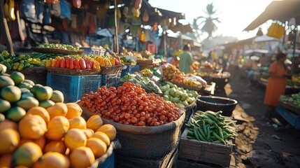 Obraz premium Traditional rural market scene with a focus on local culture