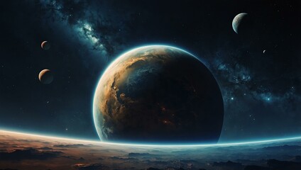 Abstract planets and space background.