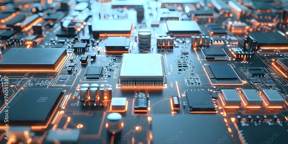Poster circuit board with glowing lines - a futuristic tech abstract