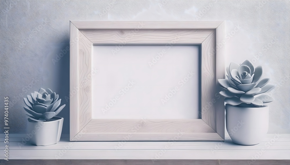 Poster 3d rendering of an empty picture frame in a small room.